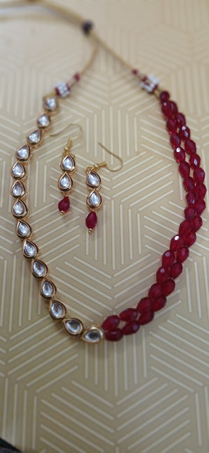 dual line kundan and beads necklace