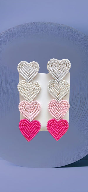 pink Hearts beads earrings